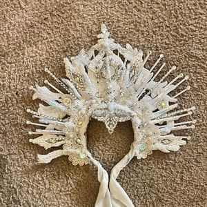 White and silver zip tie goddess crown